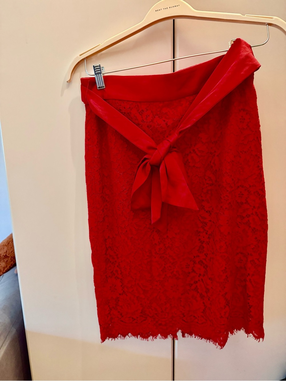 J. Crew Red Lace Tie-Front Pencil Skirt
